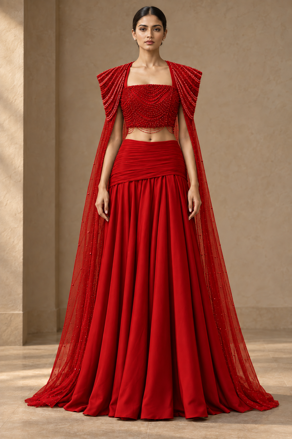 Ankh Draped Palazzo Set (3-piece) - Red