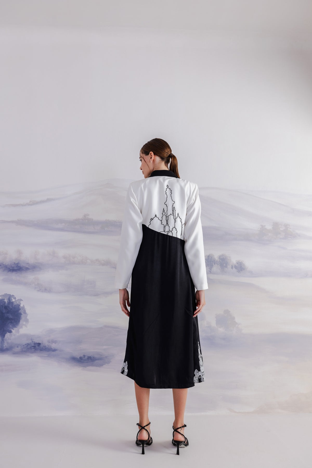 Asymmetric A-Line Shirt Dress – Alexandria - Black And White
