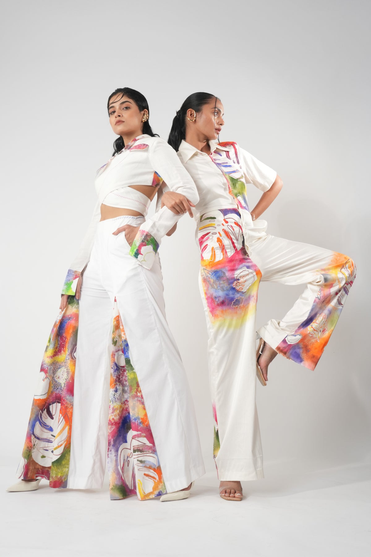 Hand-Painted Botanical Jumpsuit – Tropical Canvas - White