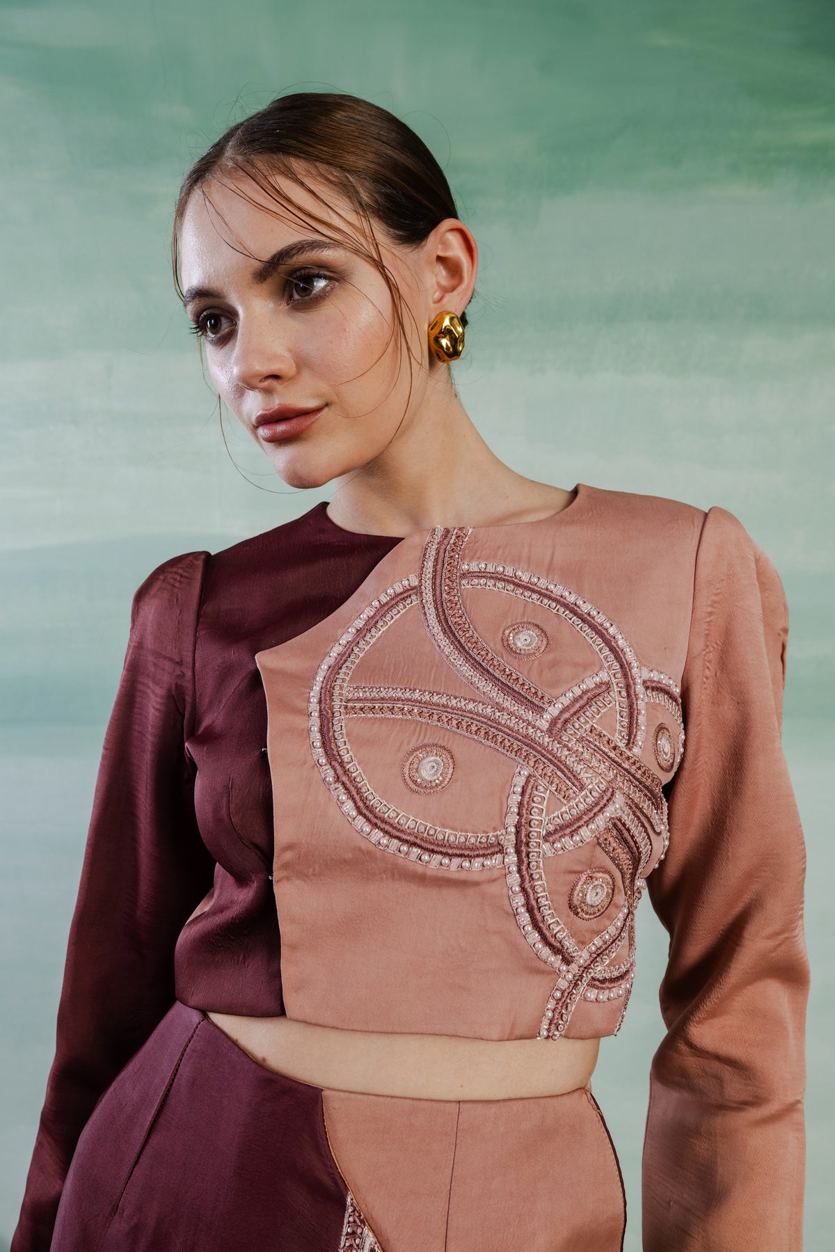 Embroidered Wrap-Around Jacket – Romanesque - Pinkish Brown