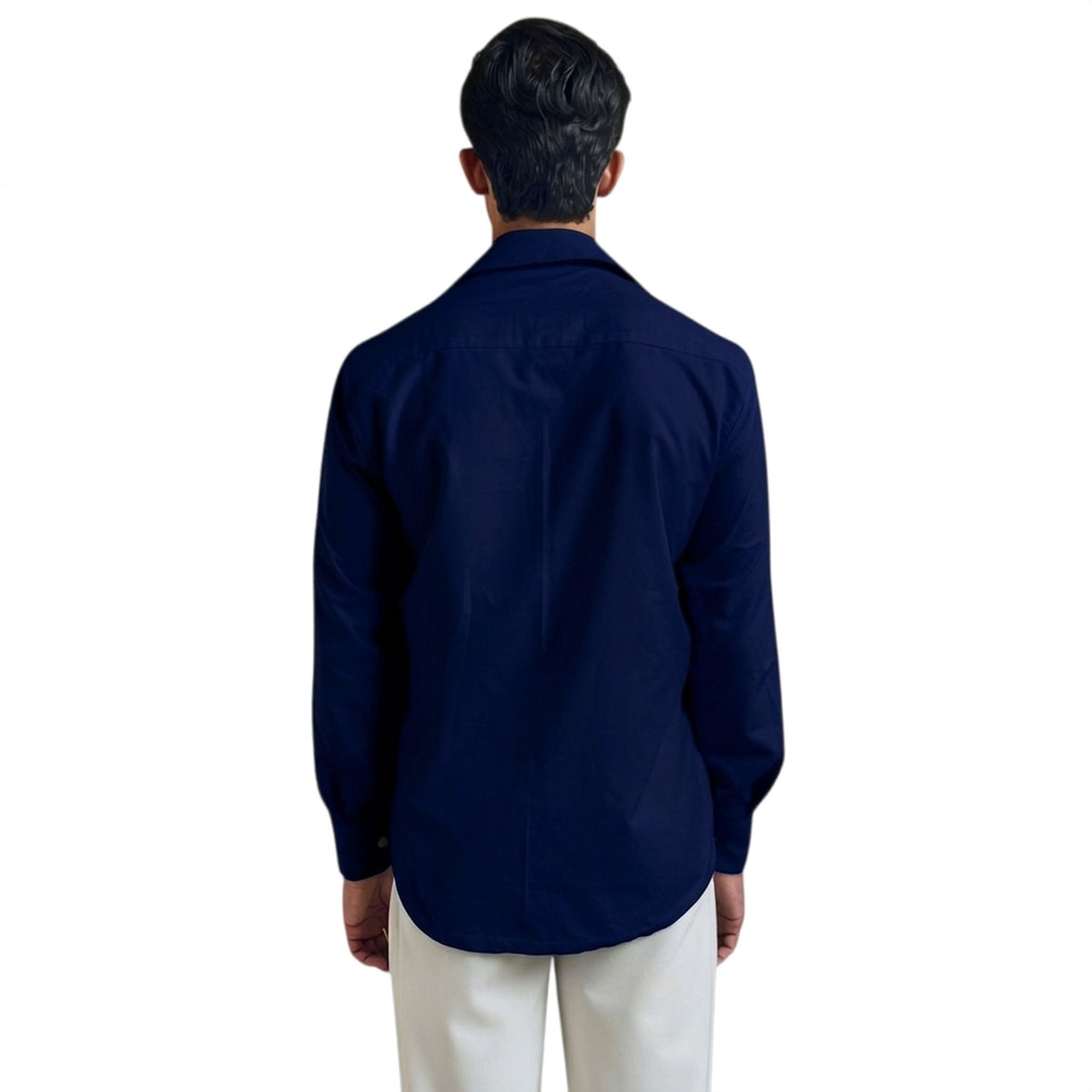 Men's Vertical Embroidered Cotton Shirt – Stream - Navy Blue