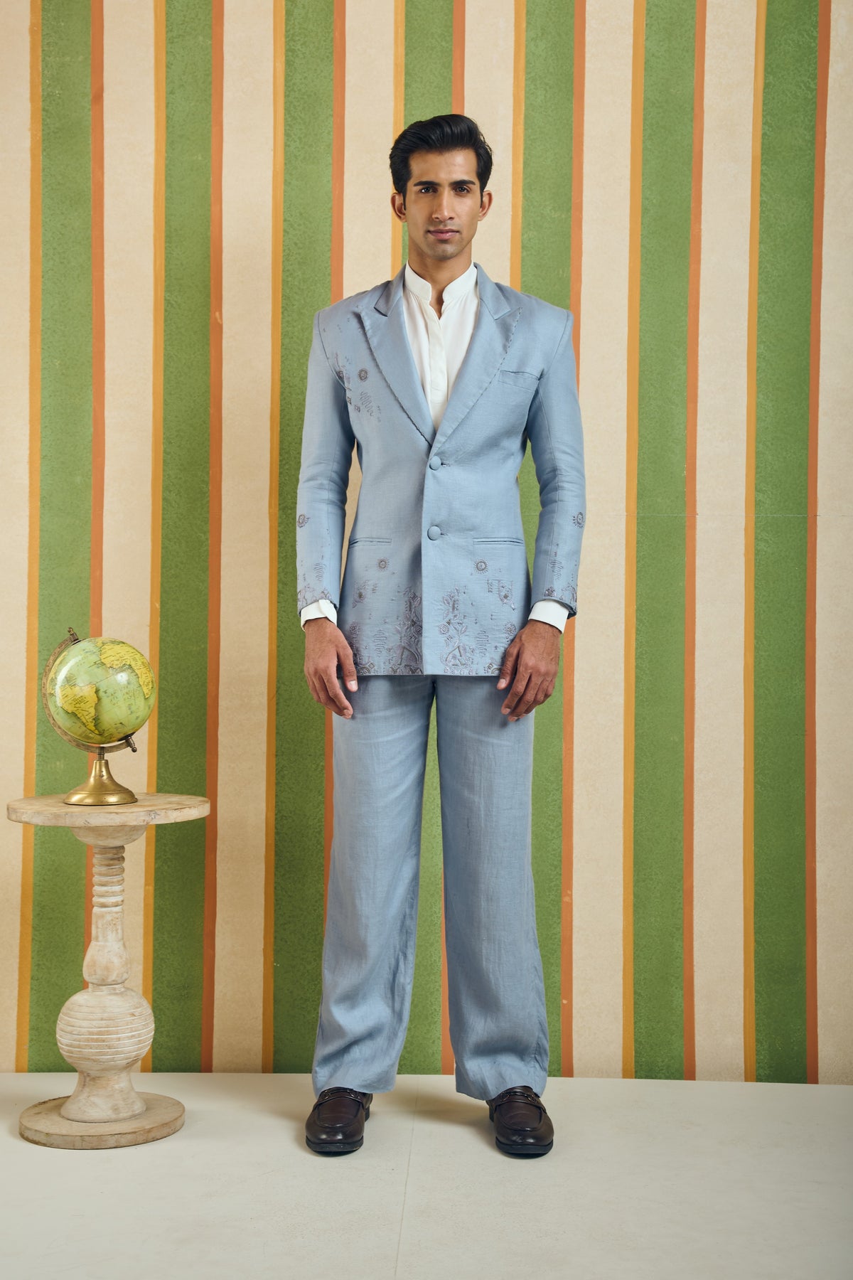 Ivory Crest Men’s Blazer – Warli - Blue