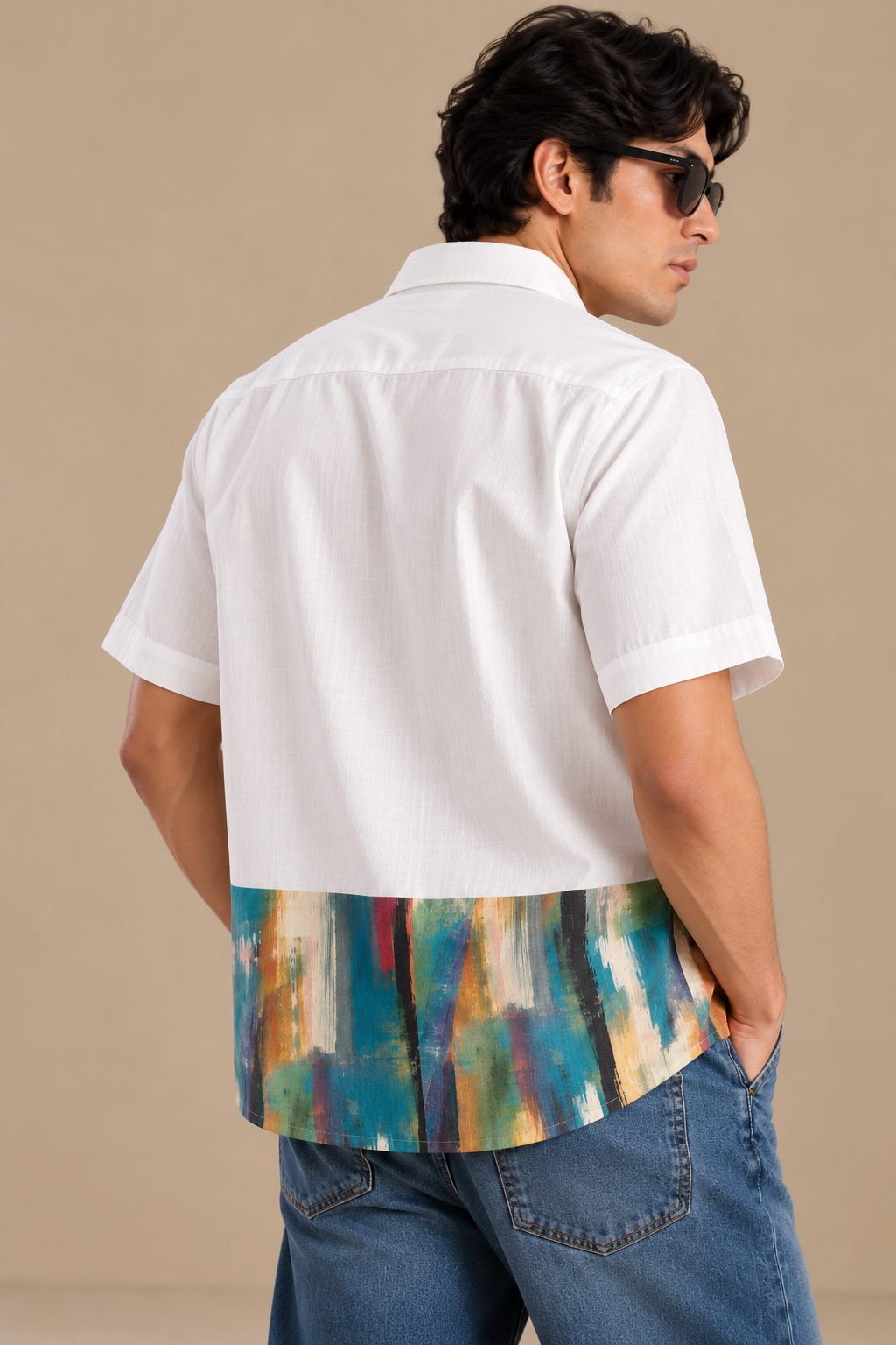 Men's Hem Patch Shirt – Warli - Teal Brushstroke Print
