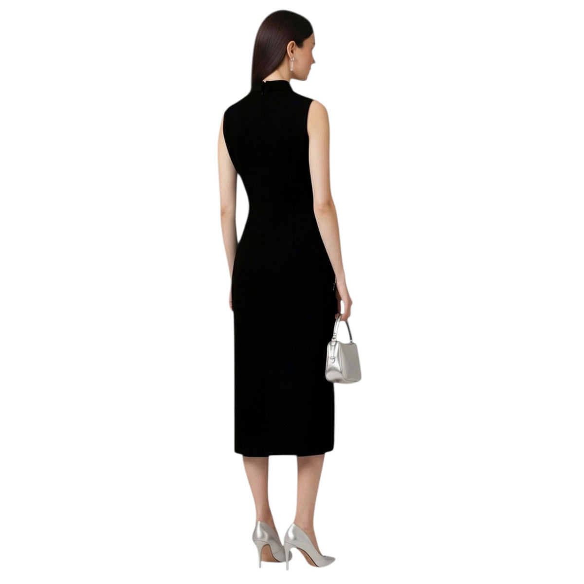 Lapel Neck Tailored Midi Dress – Powerline - Black