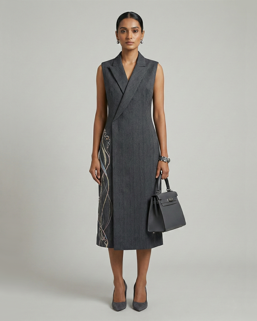 Lapel Neck Cotton Midi Dress – Azare - Black