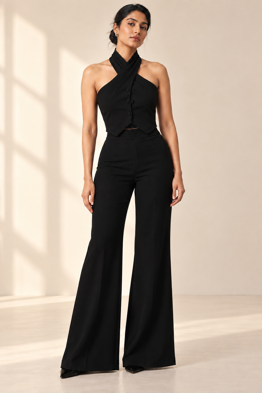Draped Halter Neck Vest – Regal - Black