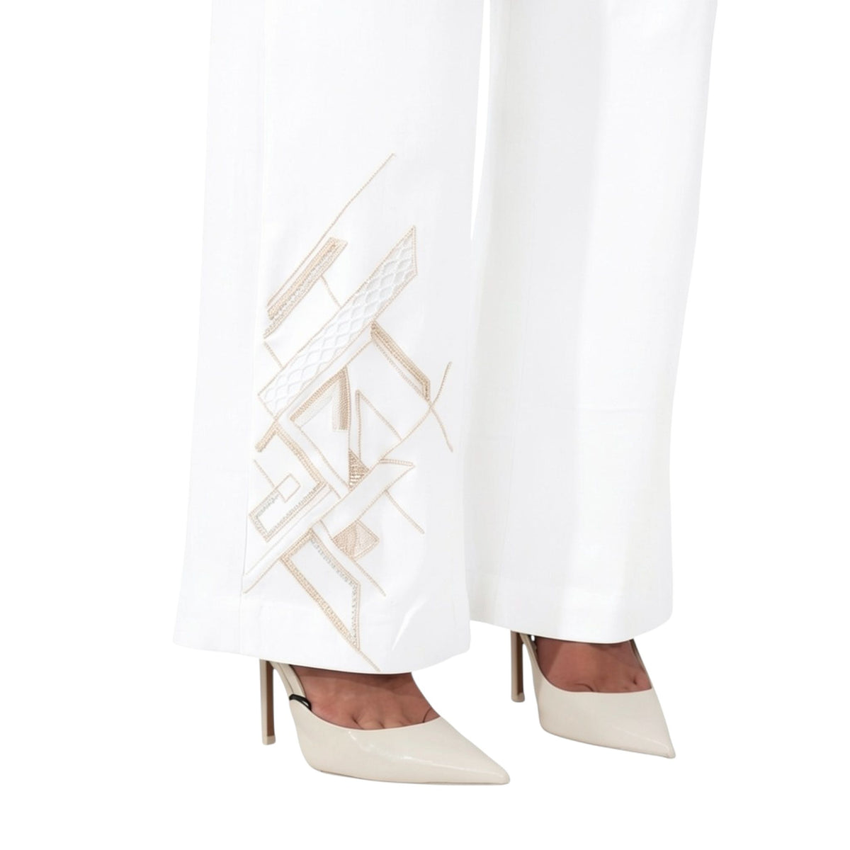 Embroidered Denim Bell Bottoms – Lunette - White