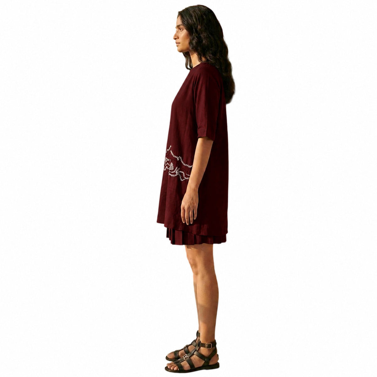 Sheer Hem Embroidered Tunic – Fluid - Wine