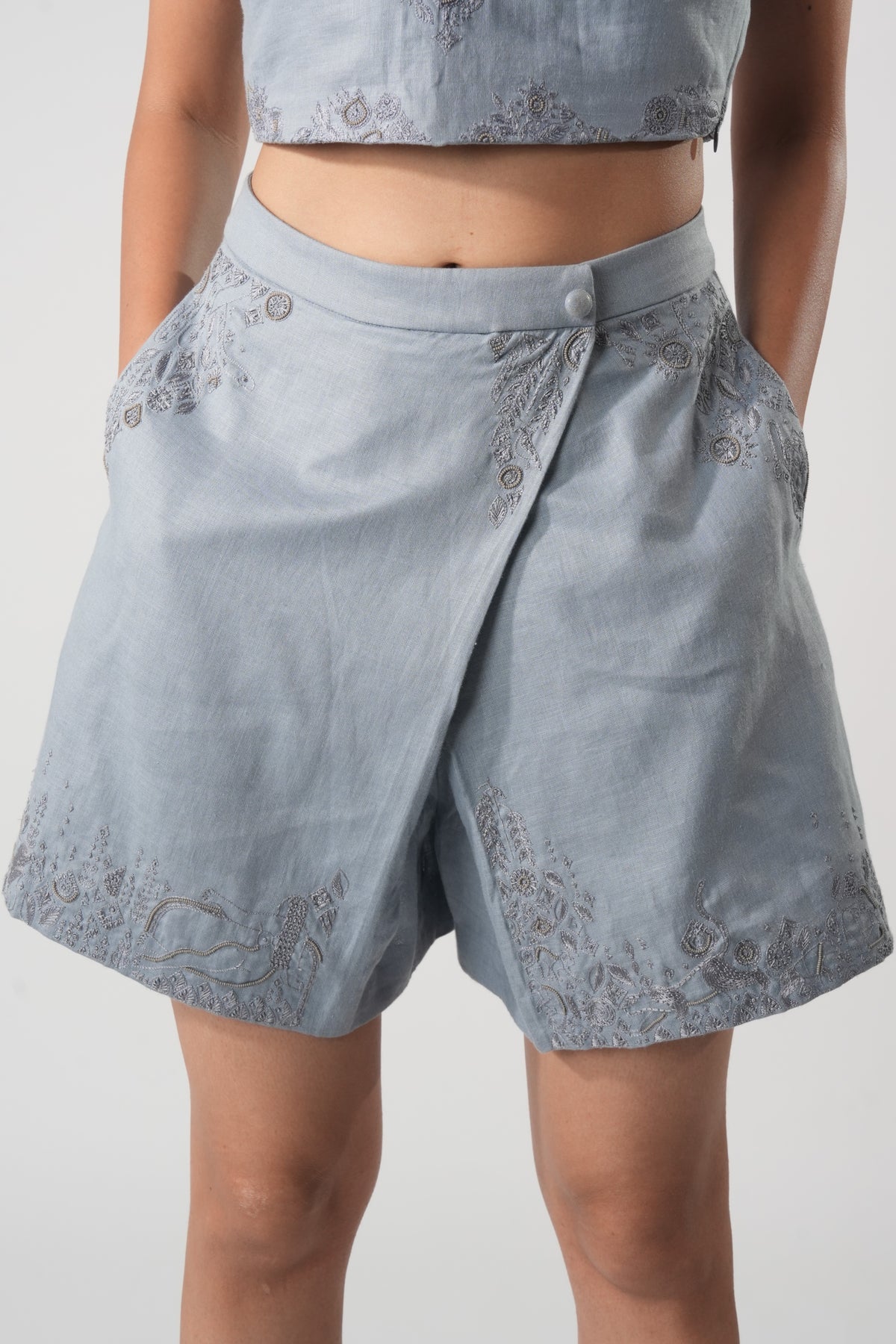 Wrap Front Embroidered Skort – Wrapicia - Blue