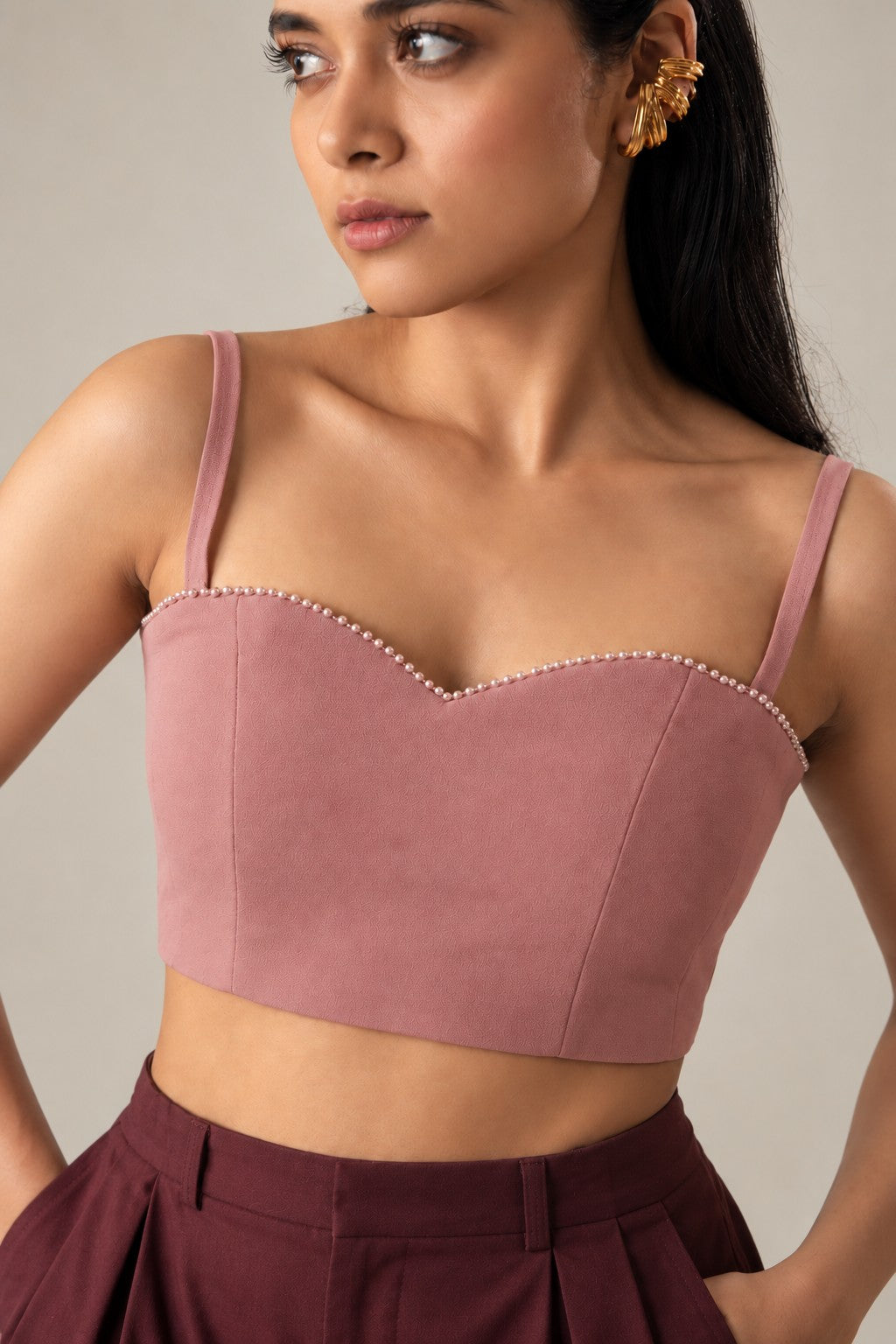 Pearl Sweetheart Neck Corset – Elysium, Pinkish Brown