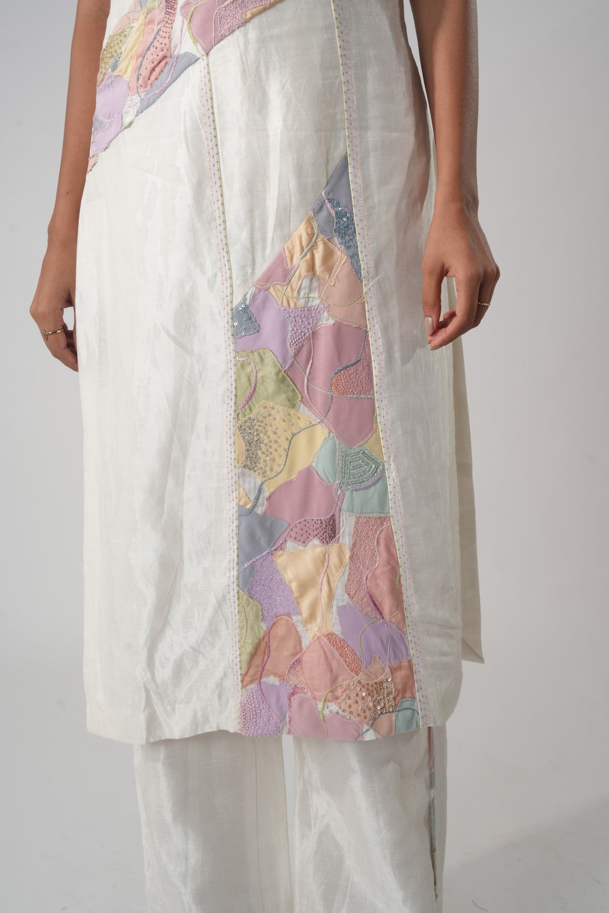 One-Shoulder Patchwork Kurta – Harmony - White