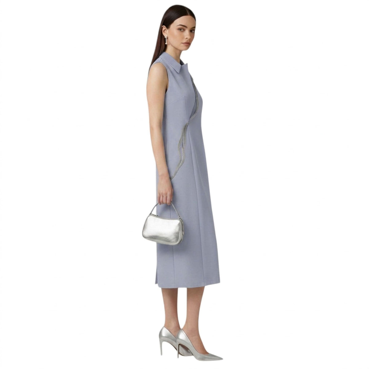 Lapel Neck Tailored Midi Dress – Powerline - Cool Grey