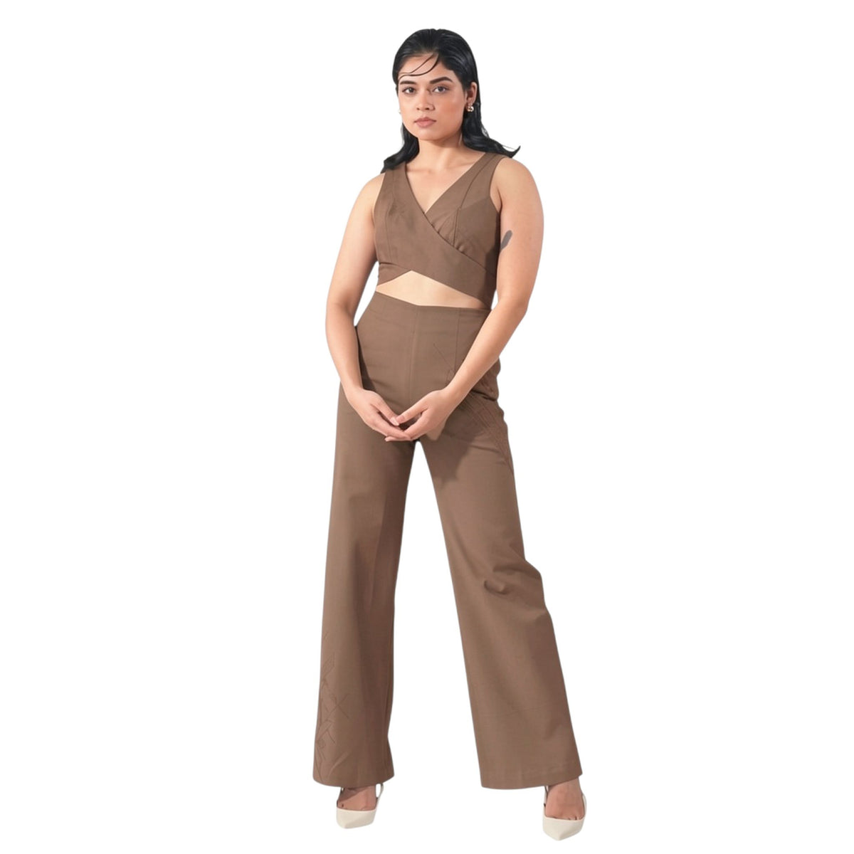 Embroidered Denim Bell Bottoms – Lunette - Mocha