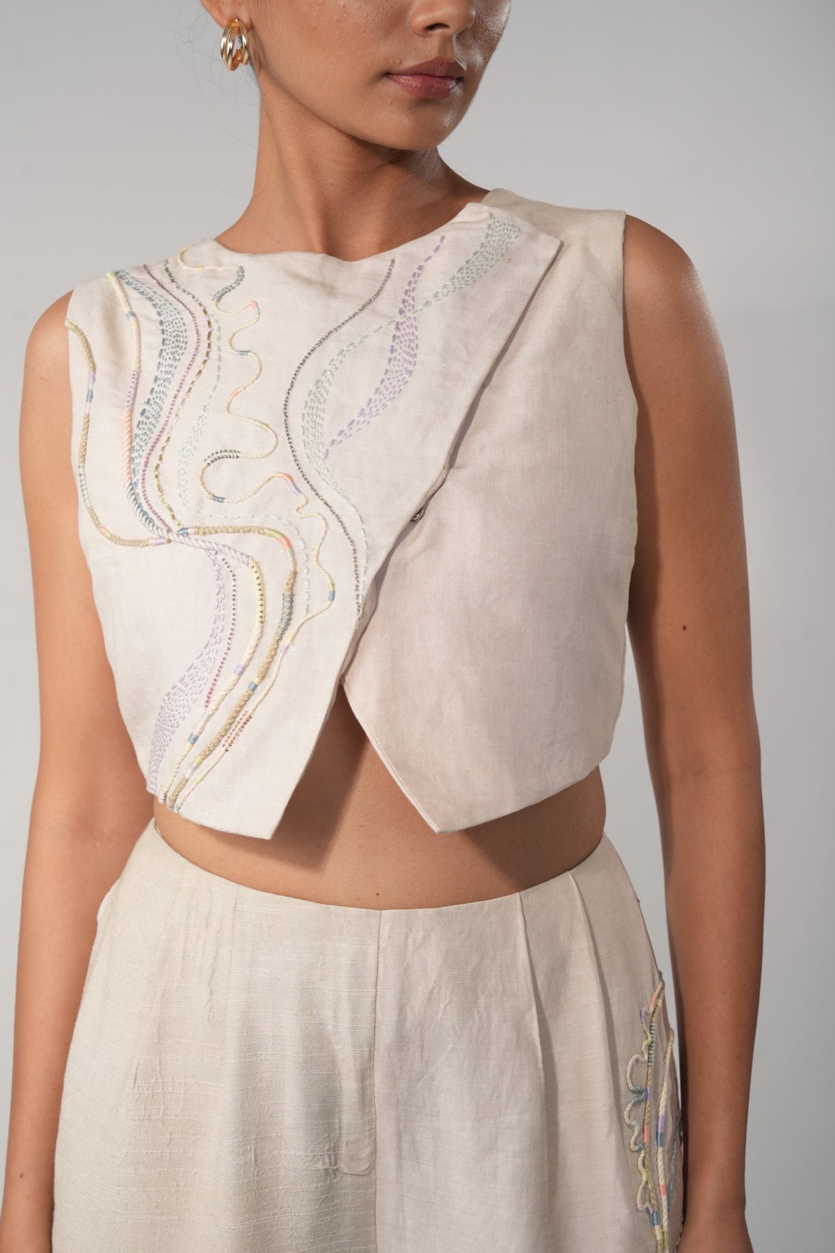 Overlap Embroidered Crop Top – Olympus - Beige