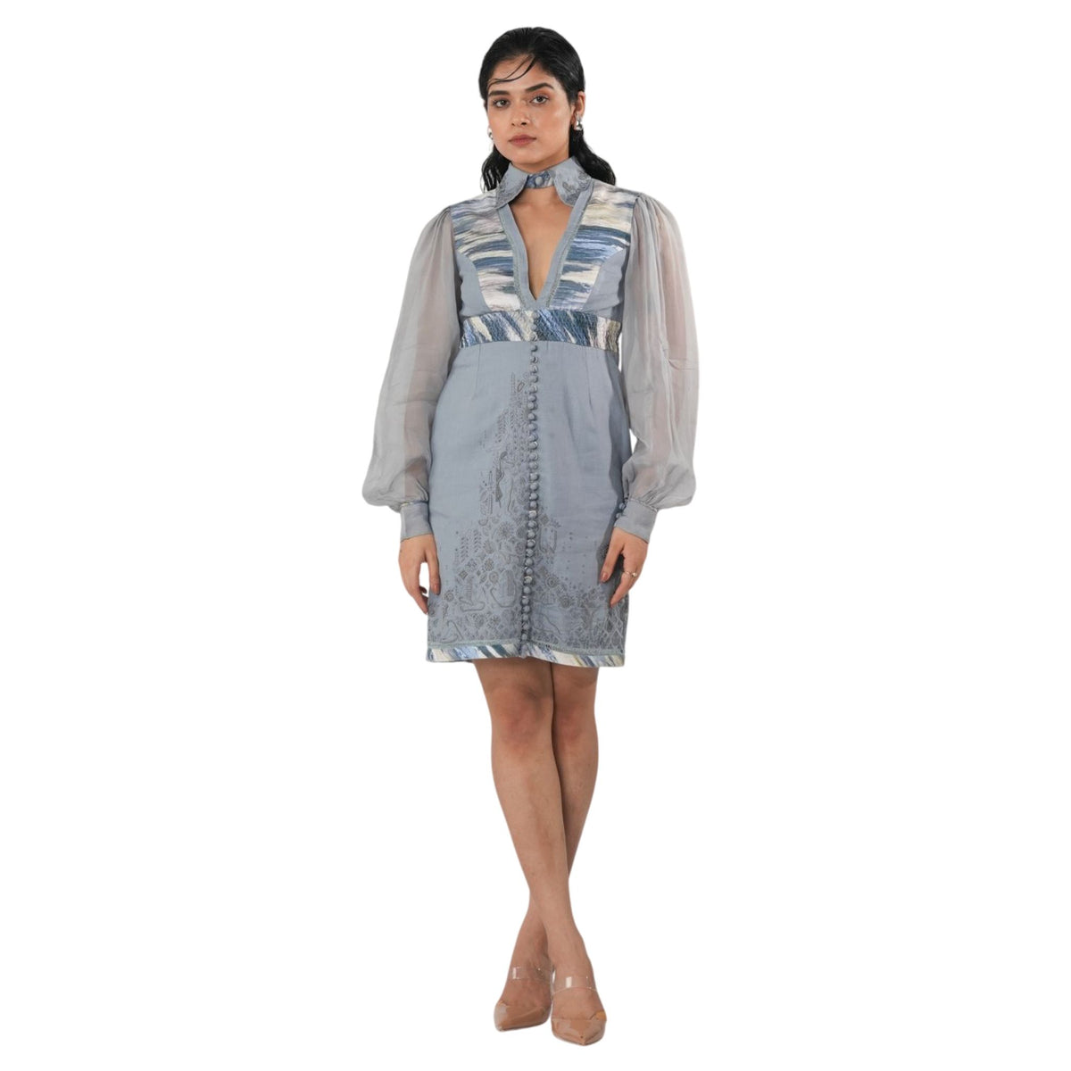 V-Neck Embroidered Midi Dress – Terraverde - Blue