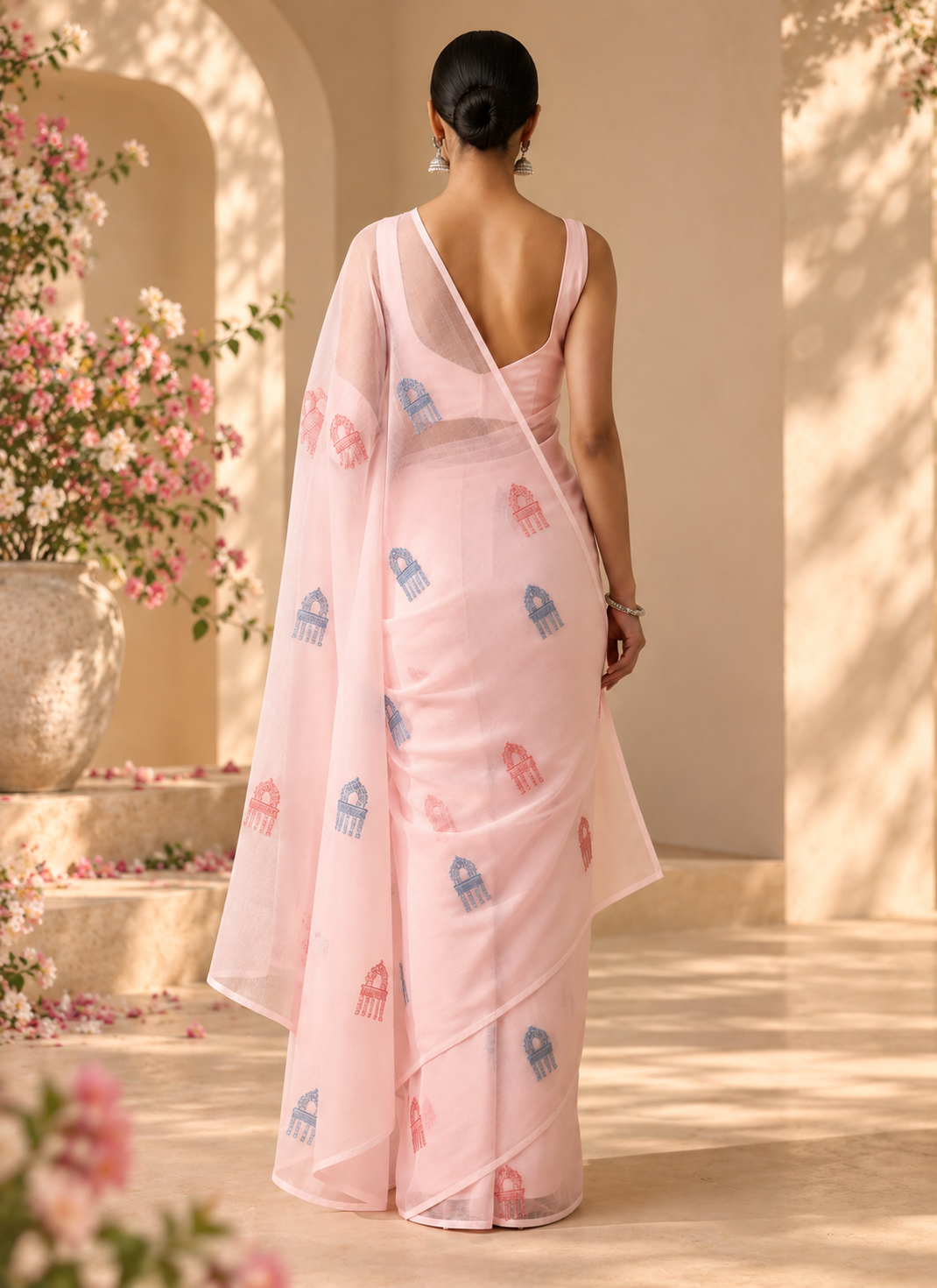 Chikankari Motif Saree – Lucknow - Blush Pink