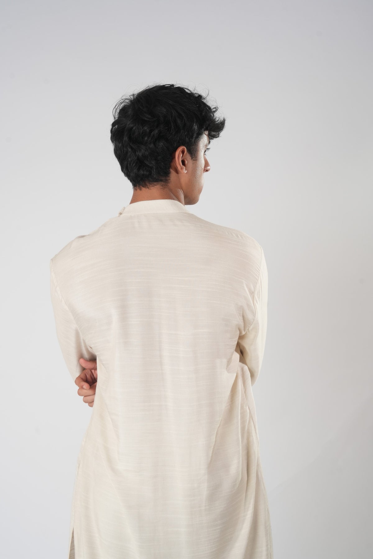 Men's Curved Placket Kurta – Orchard - Beige