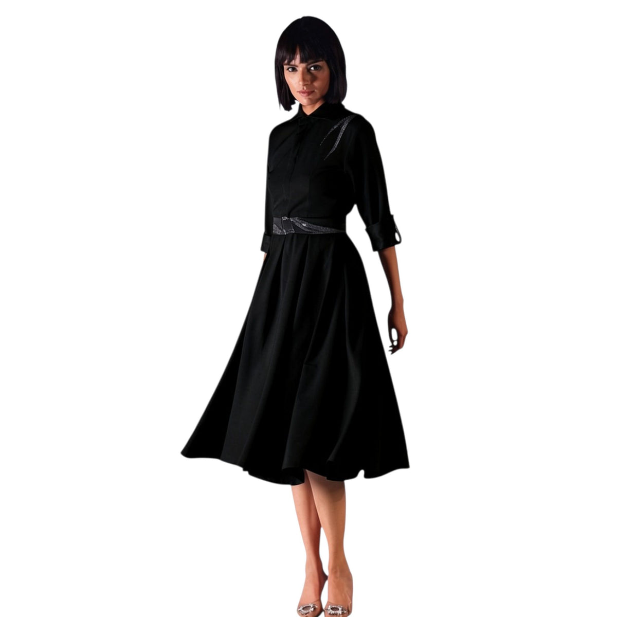 Collared Button-Down Skater Dress – Amunet - Black