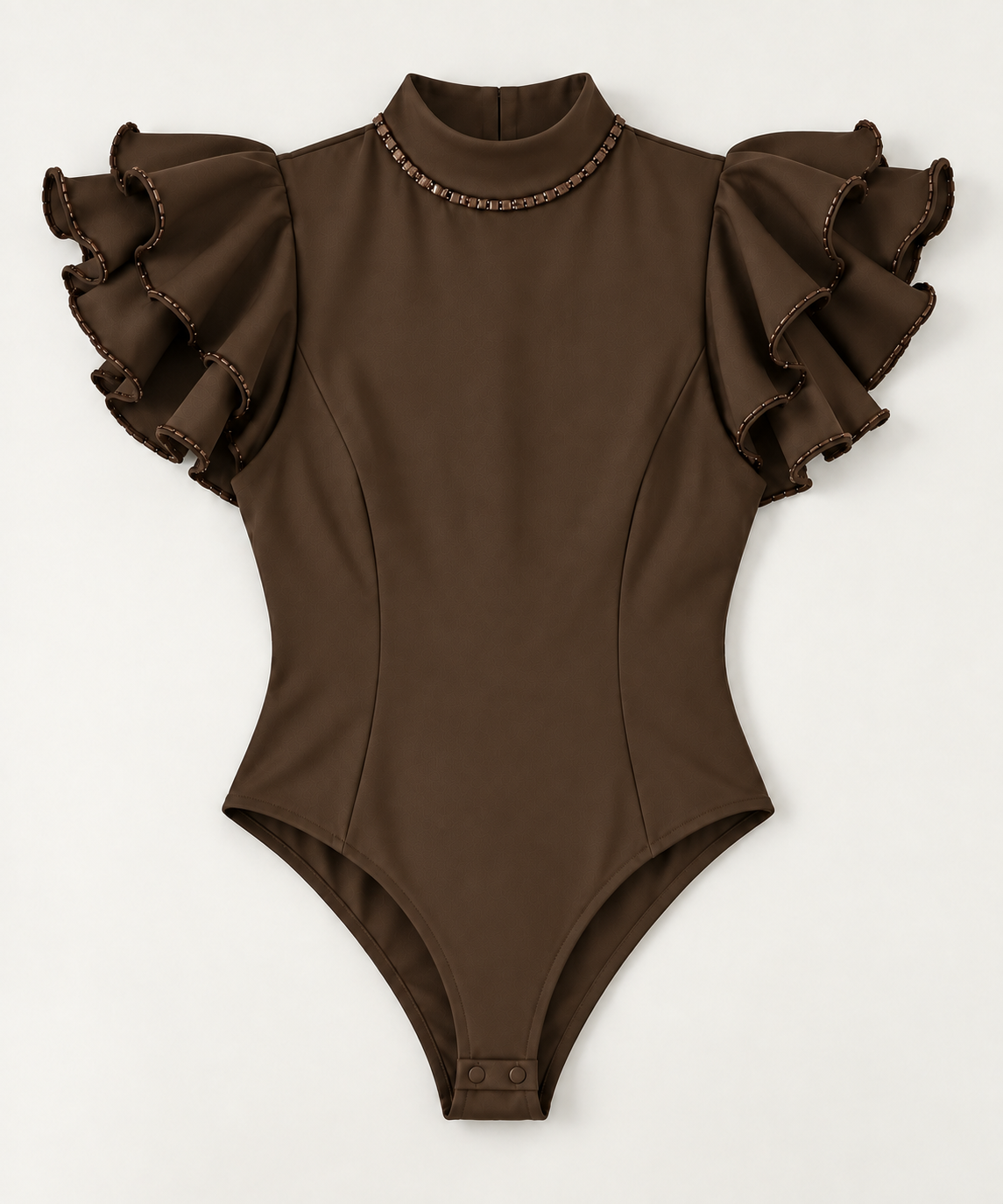 Pearl Neck Ruffled Sleeve Bodysuit – Fantasticate - Deep Brown