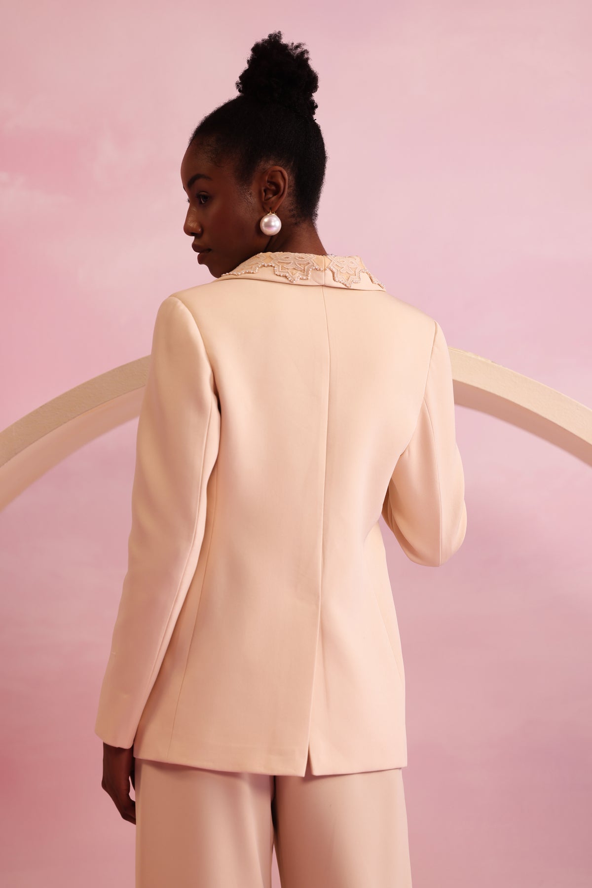 Cut-Out Embroidered Blazer – Canopy Trace - Nude