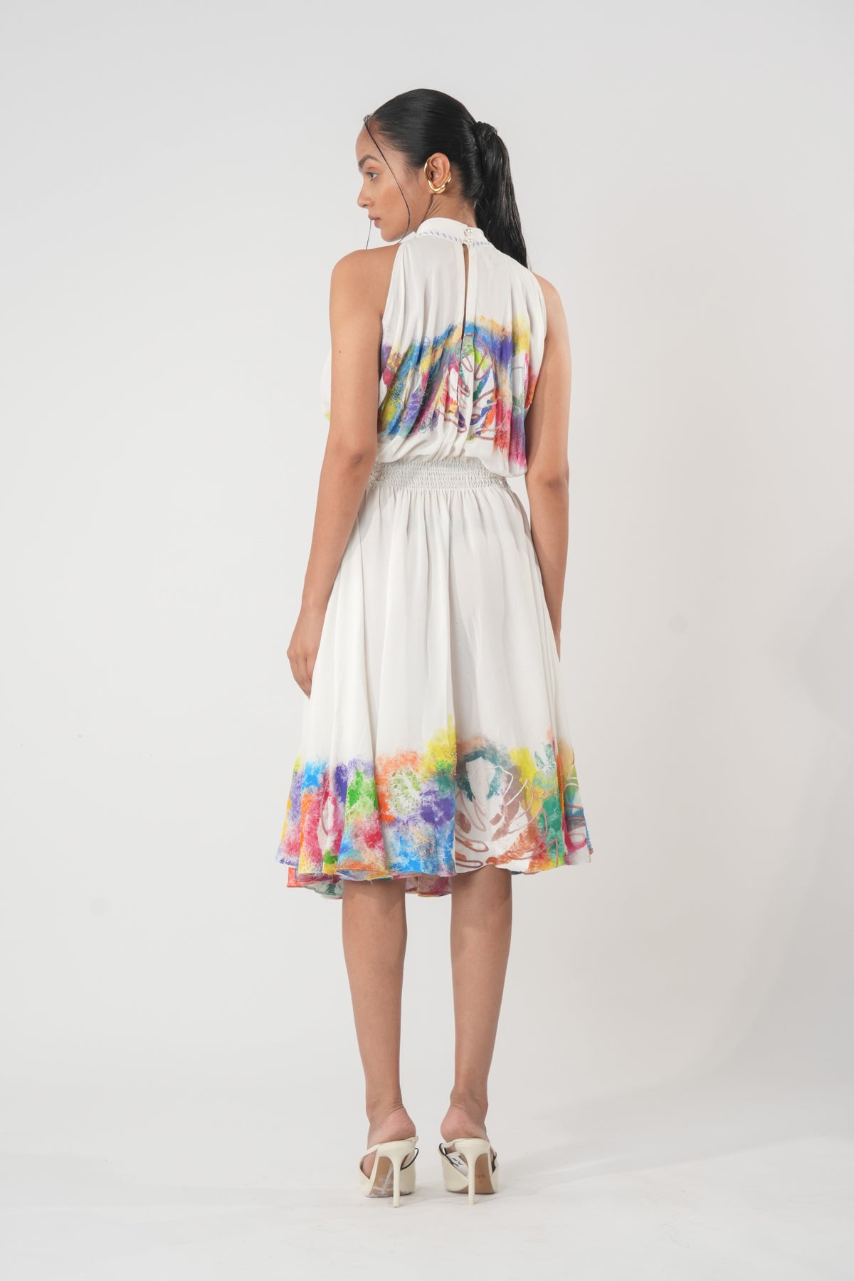 Halter Cutout Swing Dress – Whimsical - White
