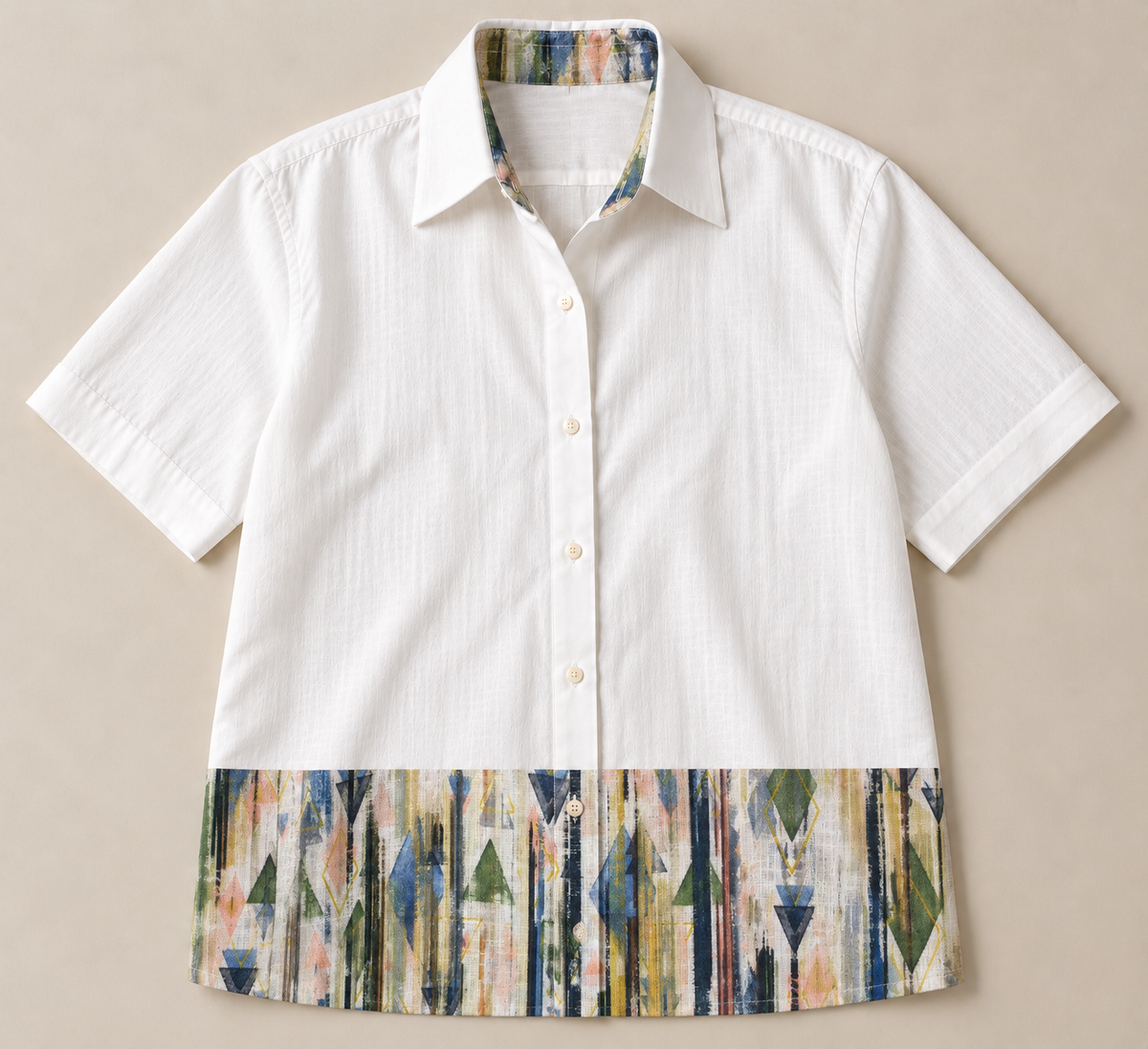Men's Hem Patch Shirt – Warli - Neutral Stripe Print
