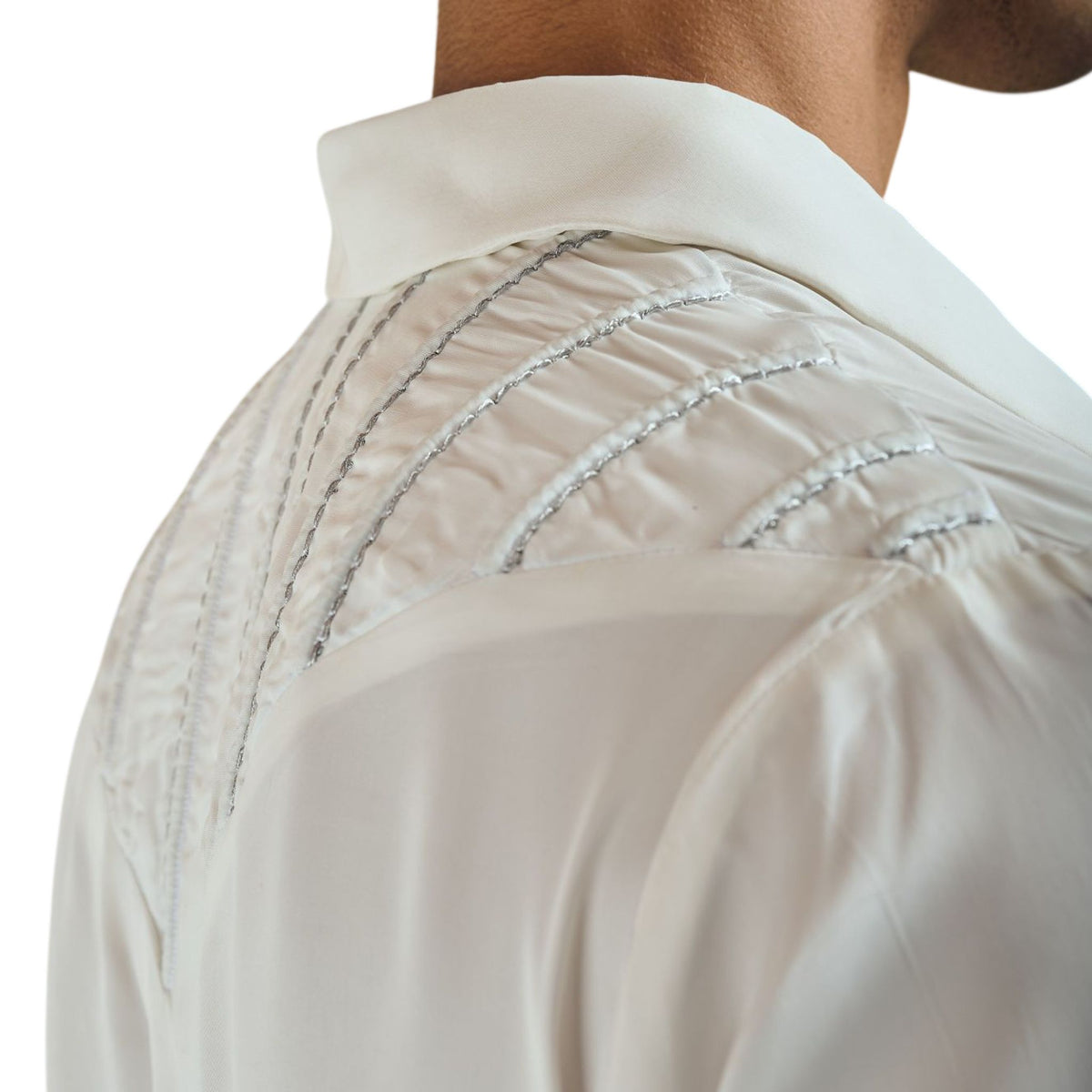Yoke Embroidered Satin Shirt – Echo - White