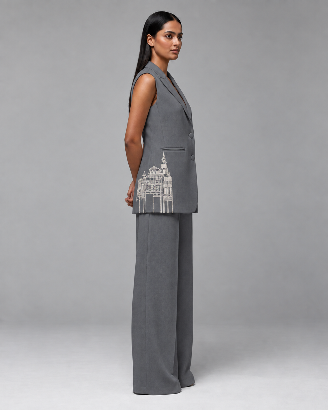 Sleeveless Tailored Blazer – Regal - Grey