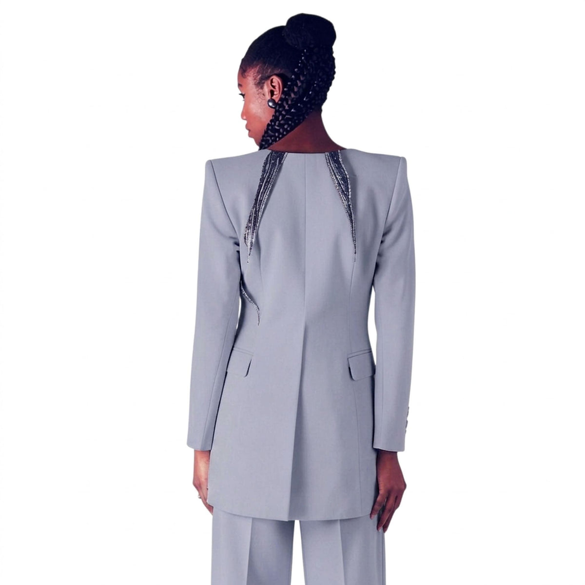 Asymmetric Drape Blazer – Nile - Cool Grey