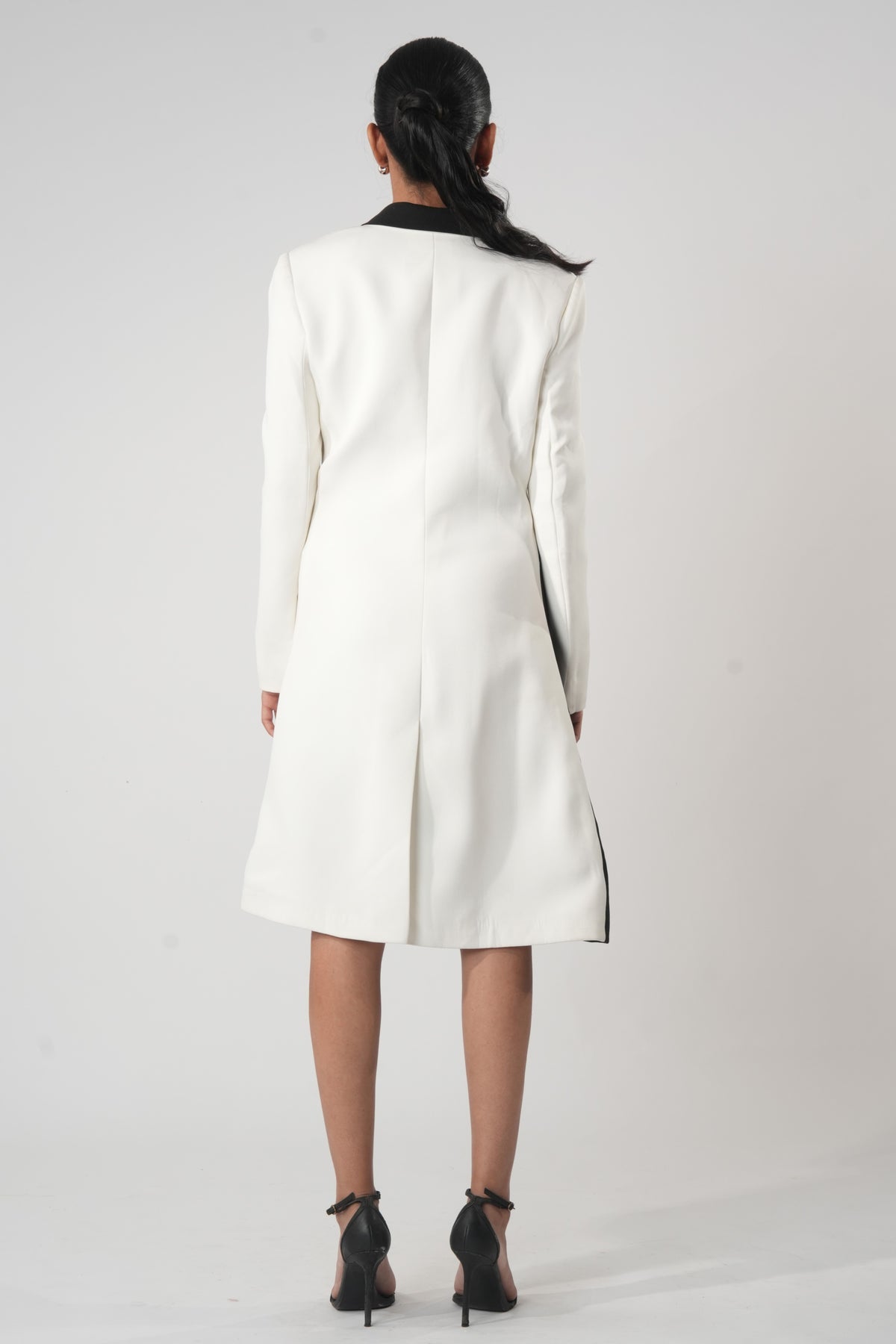 Asymmetric Embroidered Long Coat – Vestalia - Black And White