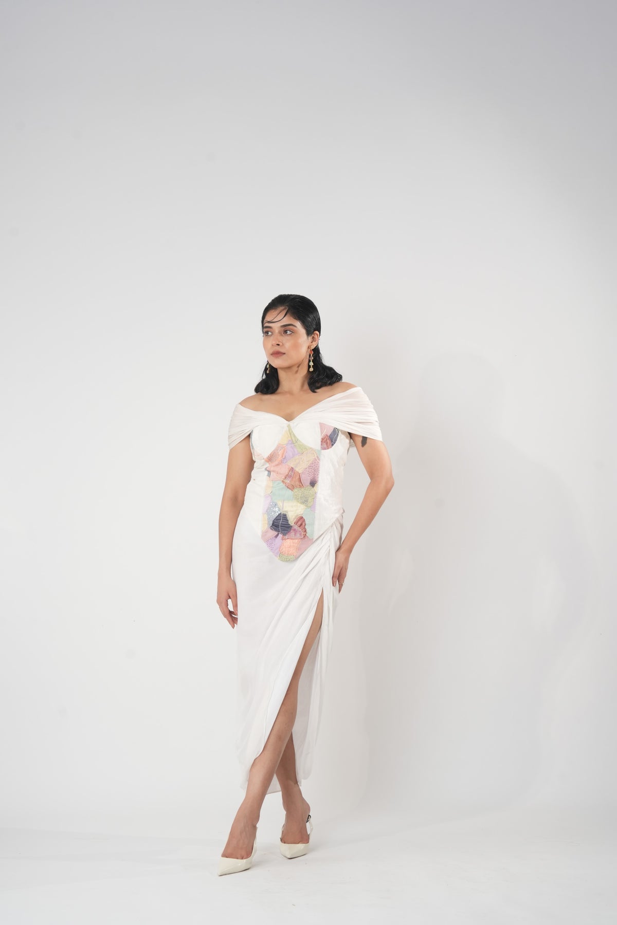 Off-Shoulder Patchwork Corset – Twilight - White