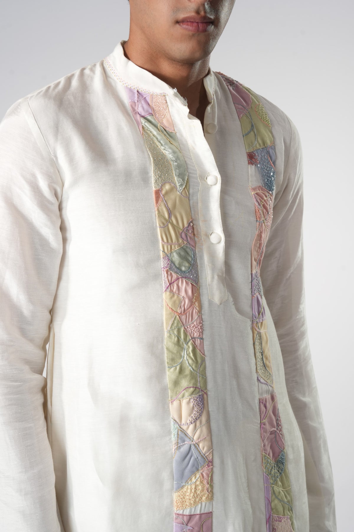 Men's Patchwork Panel Kurta – Serene - White