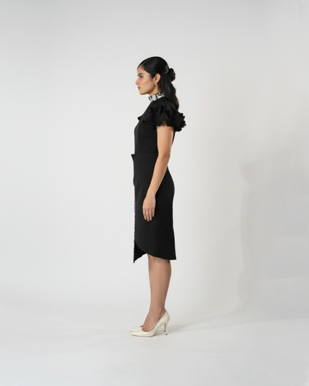 Asymmetric Embroidered Hem Skirt – Imperial - Black