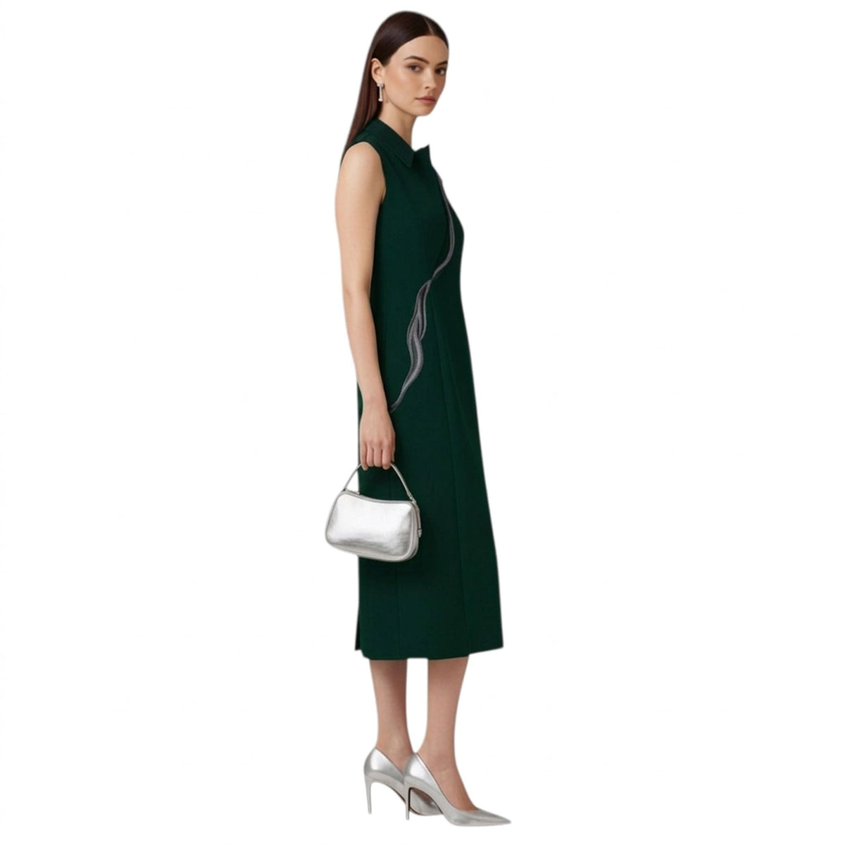 Lapel Neck Tailored Midi Dress – Powerline - Dark Green