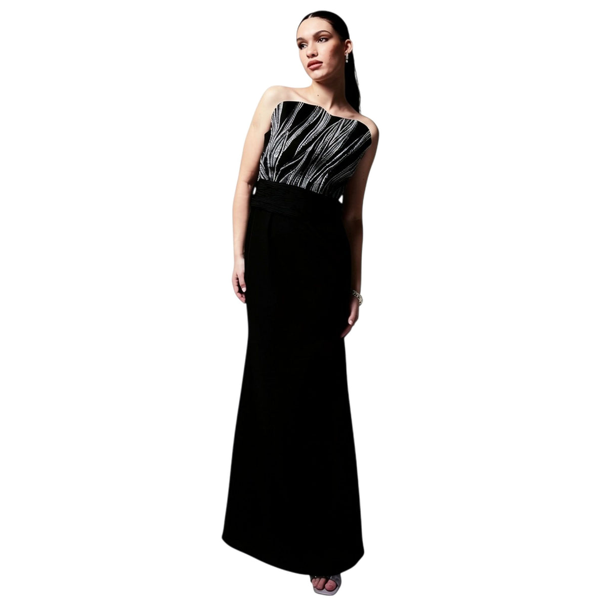 Off-Shoulder Embroidered Gown – Rivulet - Black