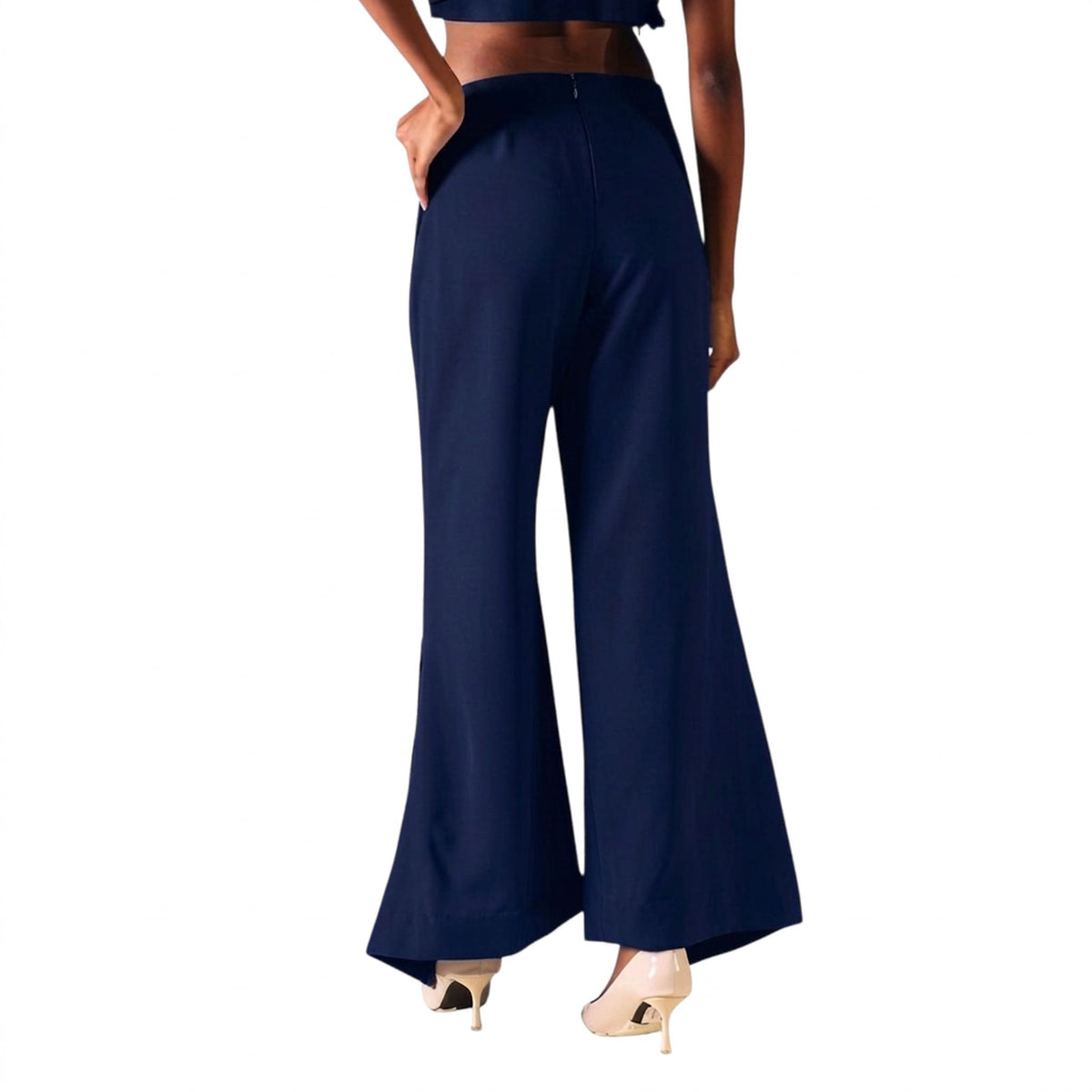 Overlap Slit Wide-Leg Trousers – Heba - Navy Blue