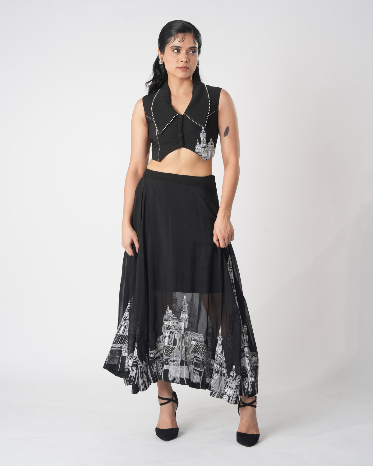 Embroidered Organza A-Line Skirt – Domus - Black