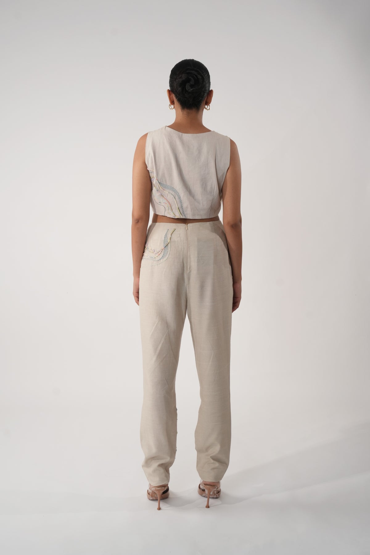 Overlap Embroidered Crop Top – Olympus - Beige