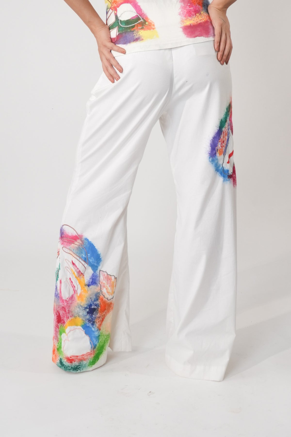 Painted Bell-Bottom Trousers – Art Splash - White