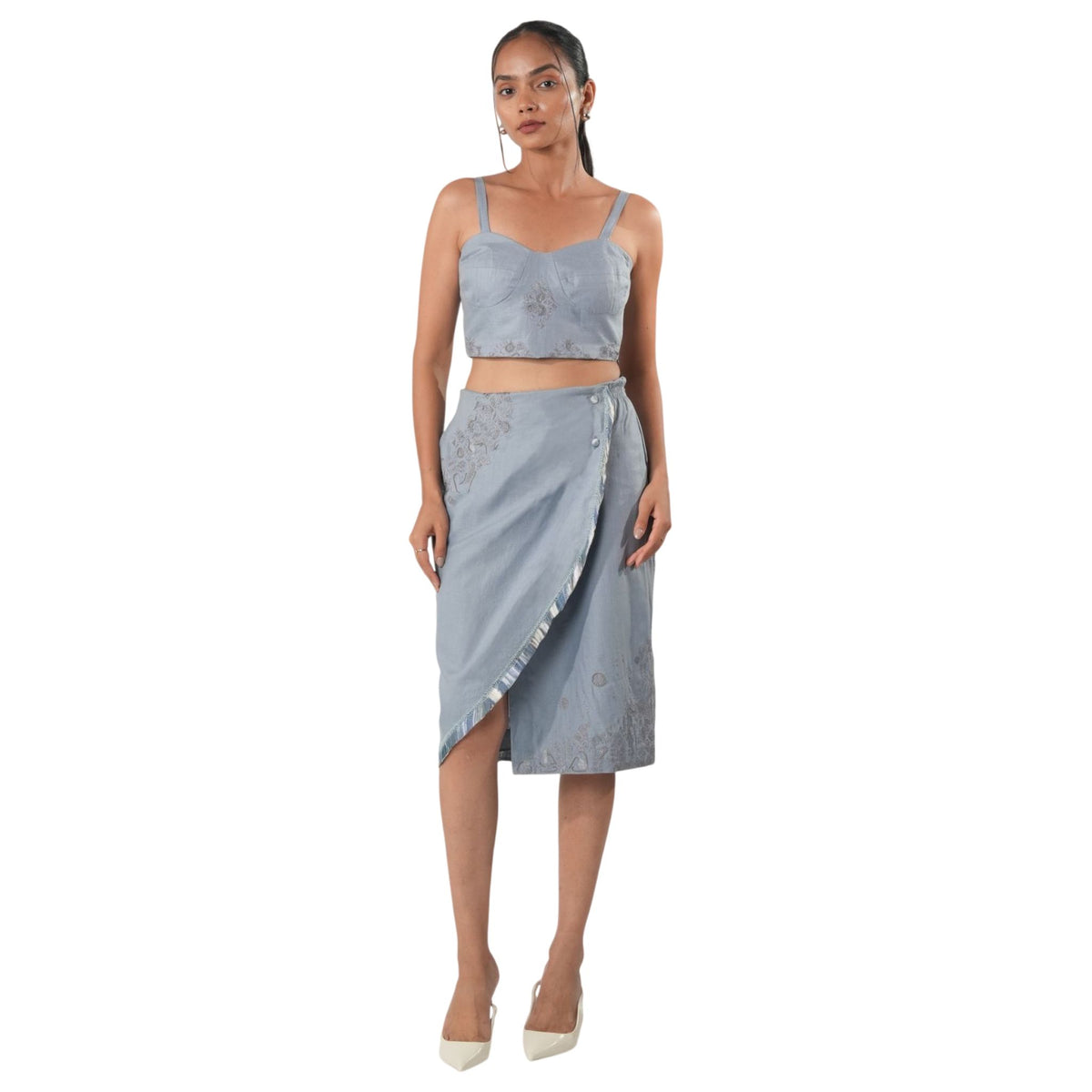 Buttoned Overlap Wrap Skirt – Odyssey - Blue