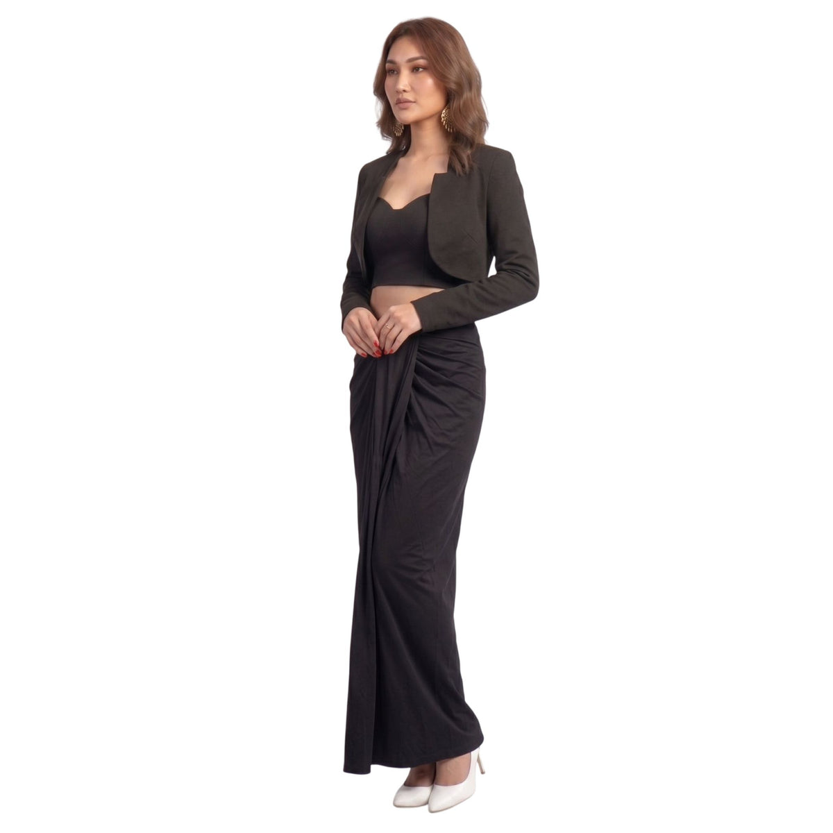 Draped Wrap Satin Skirt – Isis - Black