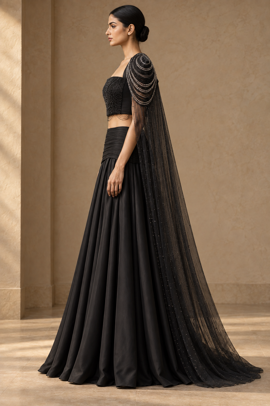 Ankh Draped Palazzo Set (3-piece) - Black