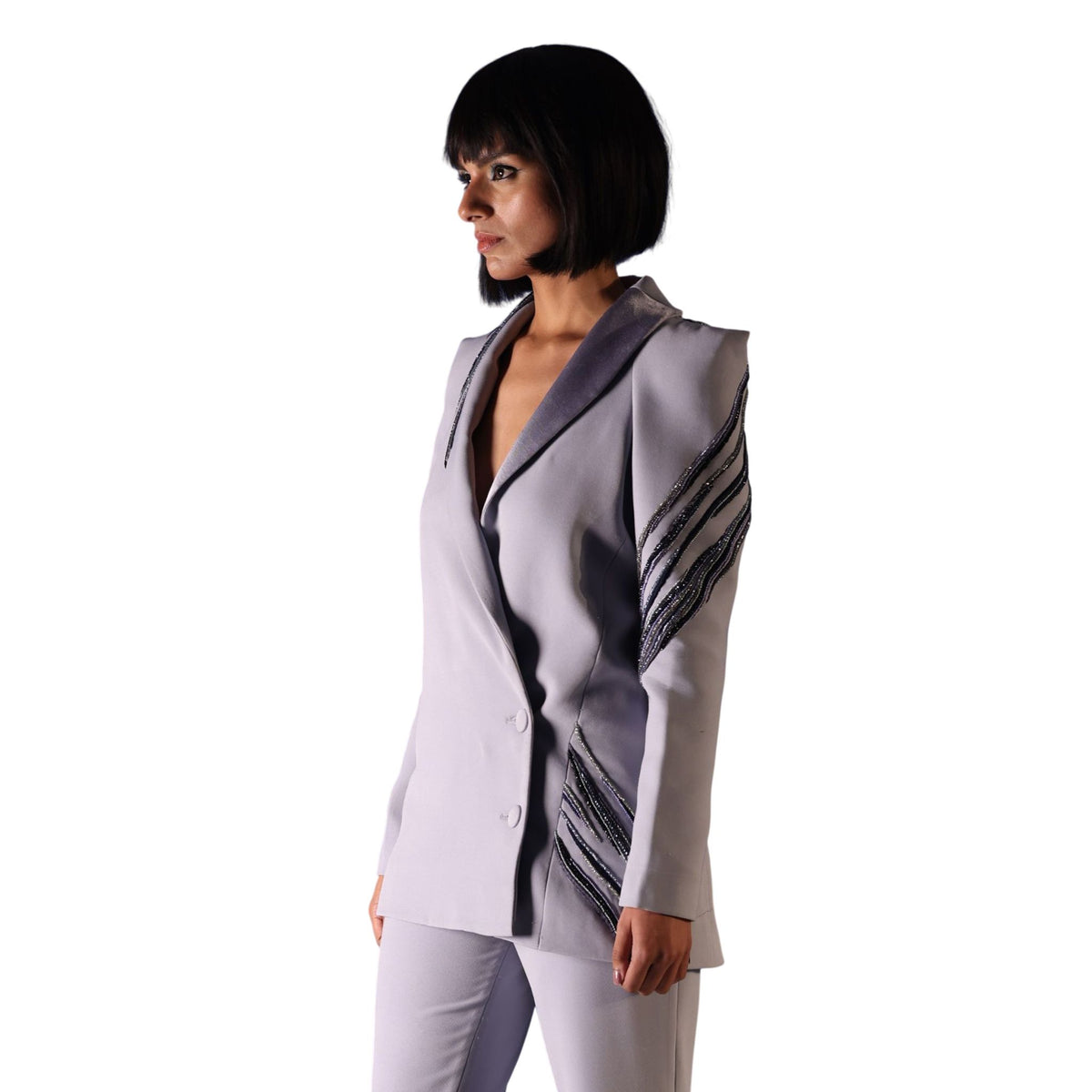 Shawl Collar Drape Blazer – Cleopatra - Cool Grey