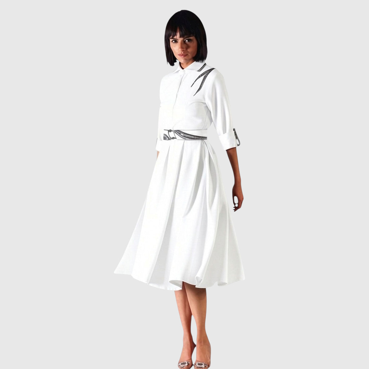 Collared Button-Down Skater Dress – Amunet - White