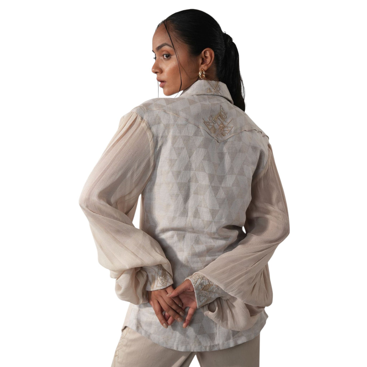 Triangle Print Bustier Shirt – Facet - Beige