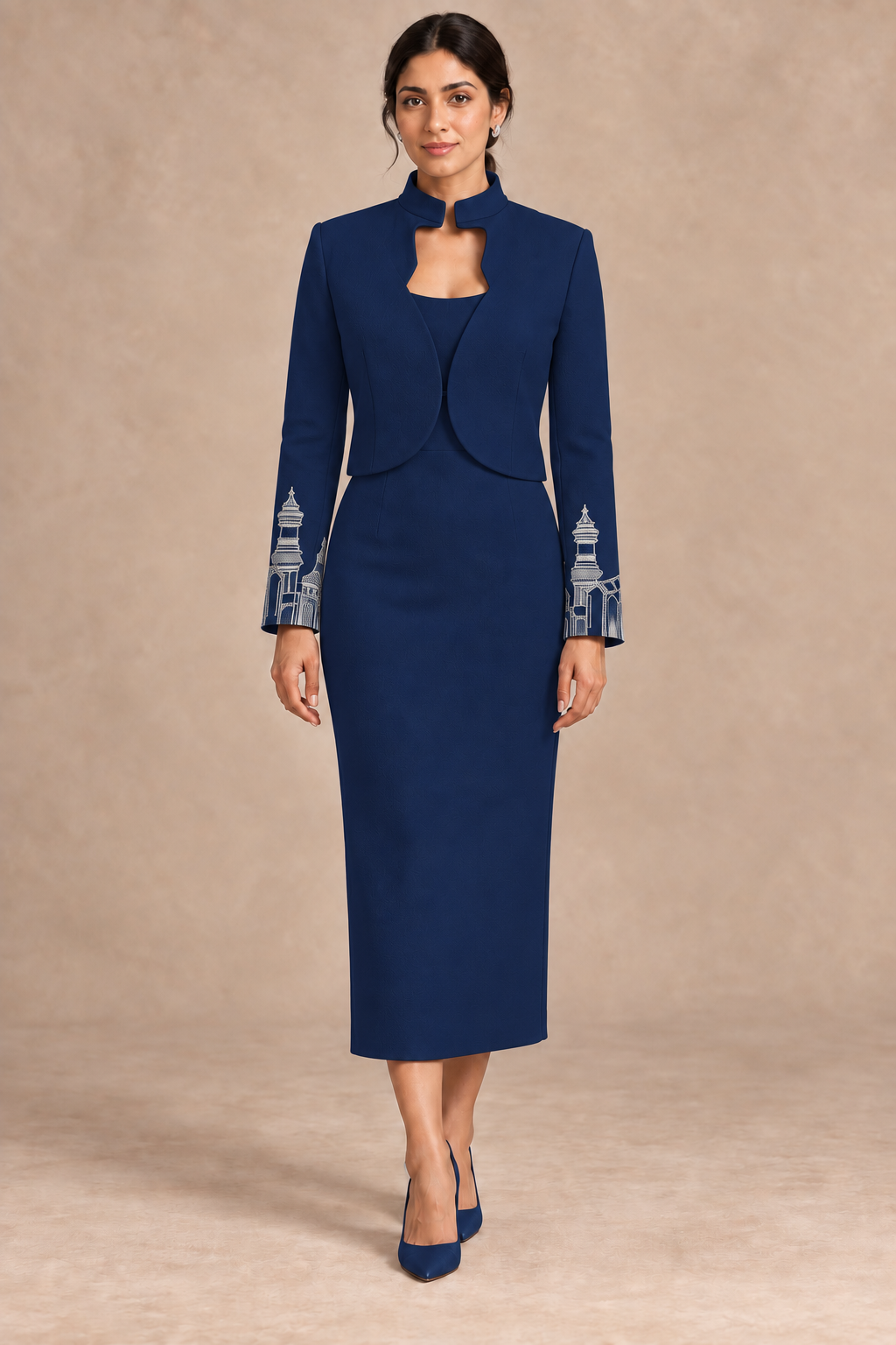 Cuff Embroidered Crop Jacket – Vault - Navy Blue