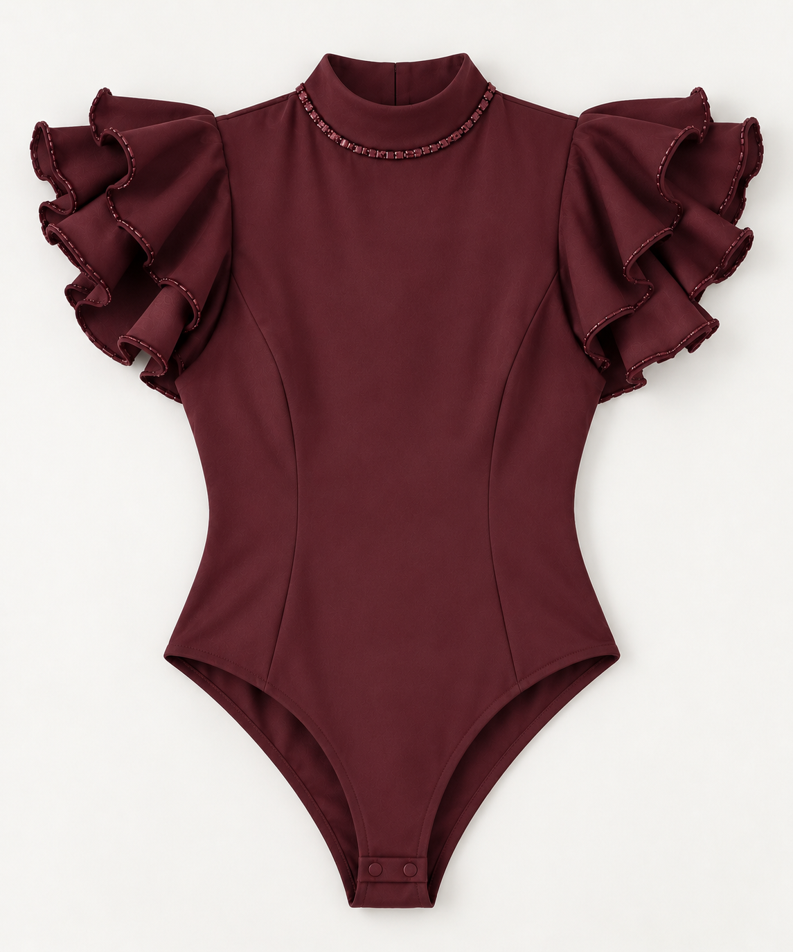 Pearl Neck Ruffled Sleeve Bodysuit – Fantasticate - Wine