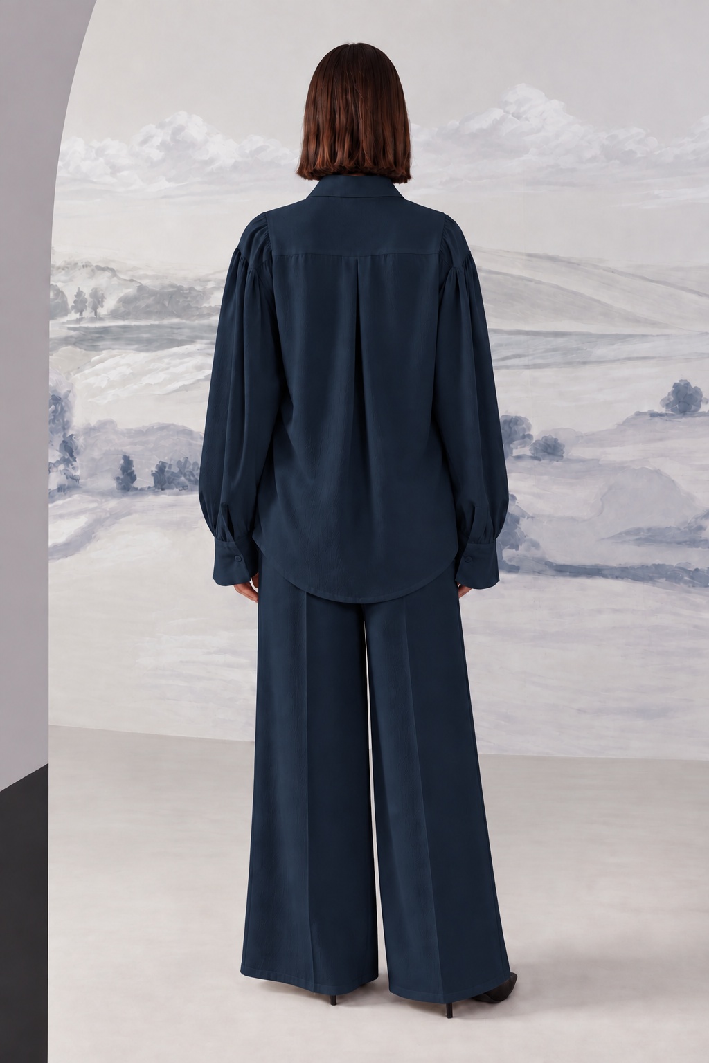 Front Slit Wide-Leg Trousers – Regal - Poseidon Navy