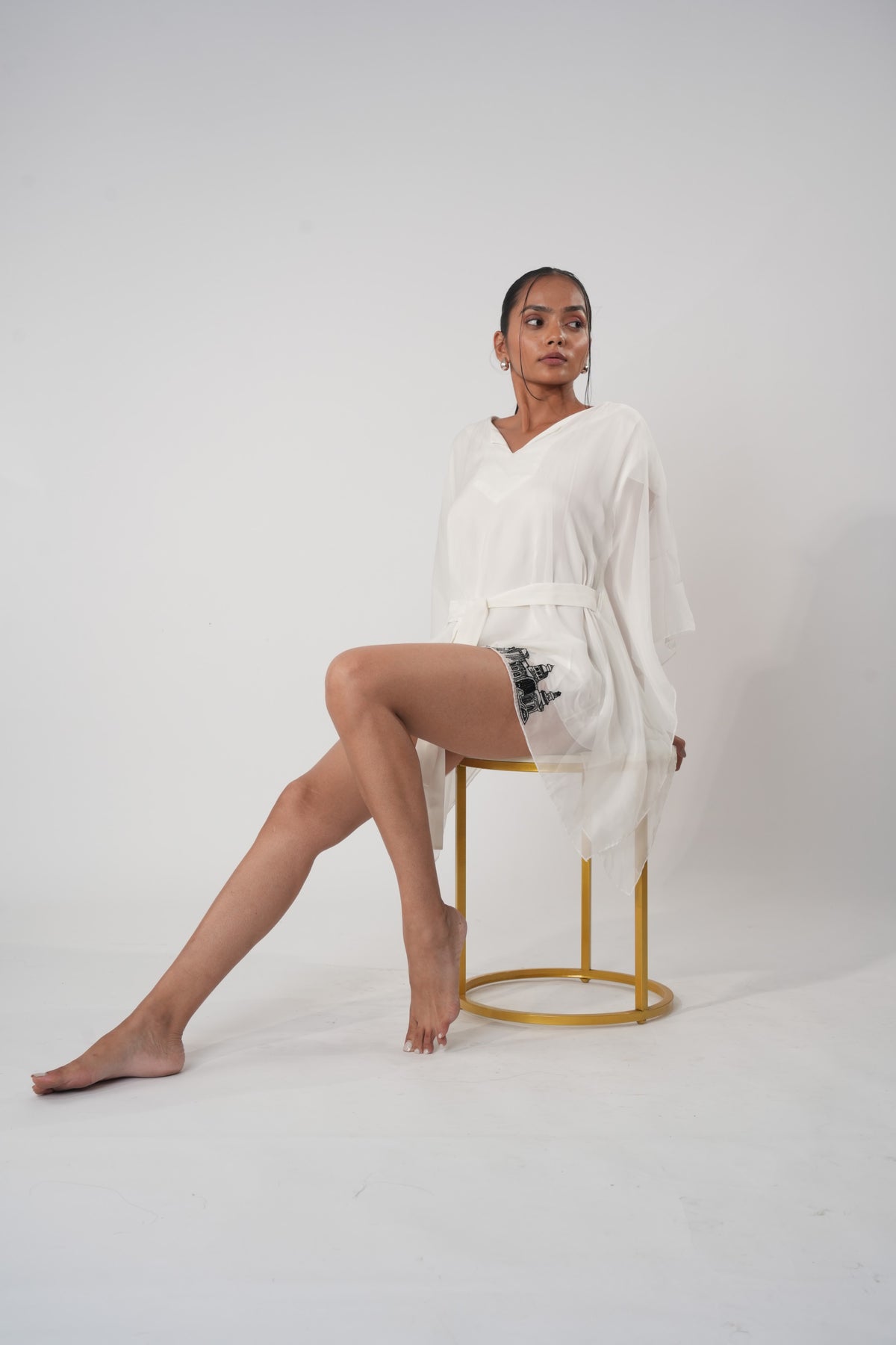 Embroidered Organza Kaftan – Kalliope - White