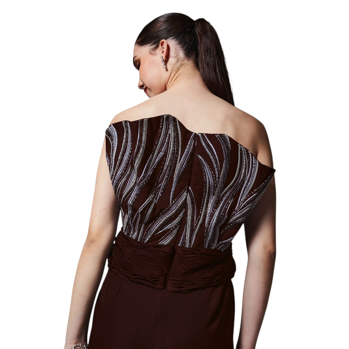 Off-Shoulder Embroidered Gown – Rivulet - Wine